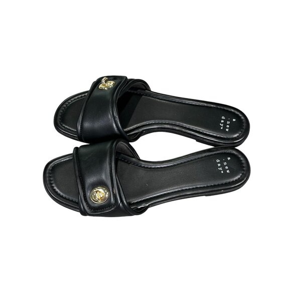 A New Day Womens Black Slides With Gold Embellishment Size 10 - Picture 4 of 7